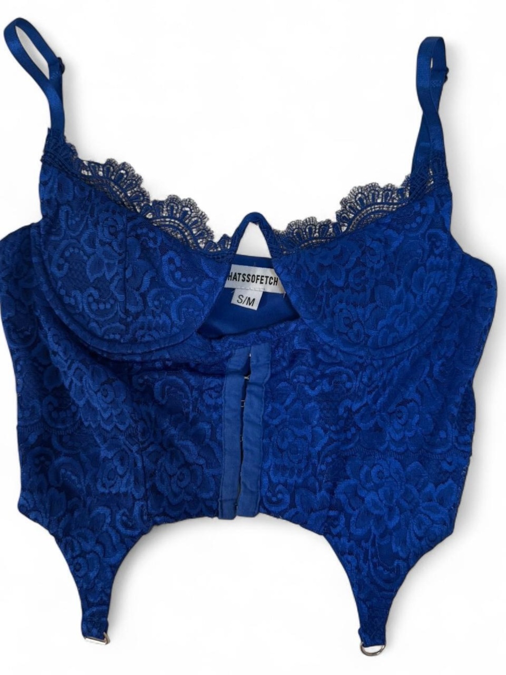 Blue Lace Bustier Tank Top with Adjustable Straps